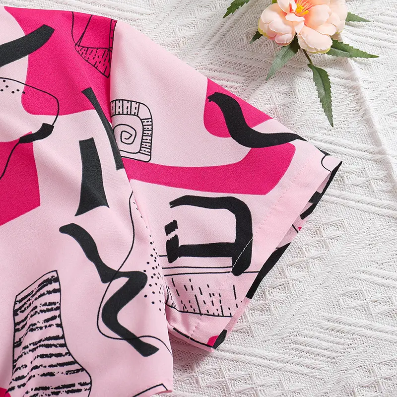 Children's Fashion 2PCS Pink Graffiti Shirt & Rose Elasctic Wsiat Shorts High Quality Korean For Girls 8-12 Years Casual Clothes