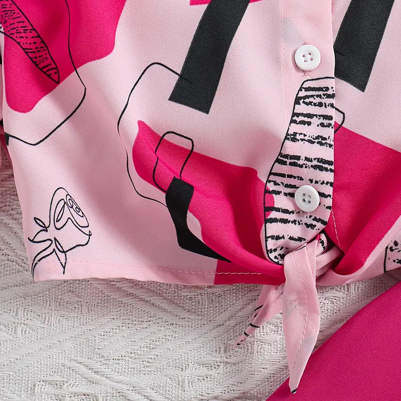 Children's Fashion 2PCS Pink Graffiti Shirt & Rose Elasctic Wsiat Shorts High Quality Korean For Girls 8-12 Years Casual Clothes