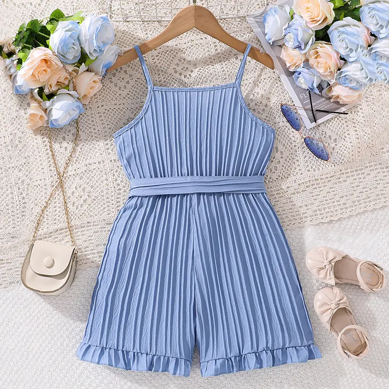 Summer New Girl Baby Strap Shorts 4-7 Years Old Fashion Comfortable Girl Strap Shorts With Belt Kids Daily Casual Set
