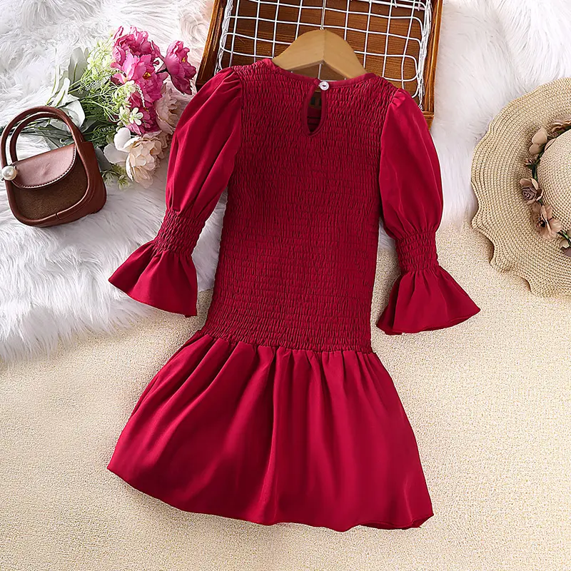 New Designed Classic Retro Red Long-Sleeved Dress Drama Stylish Elegant Vacation Holiday Party Graduation Mermaid Fishtail Skirt