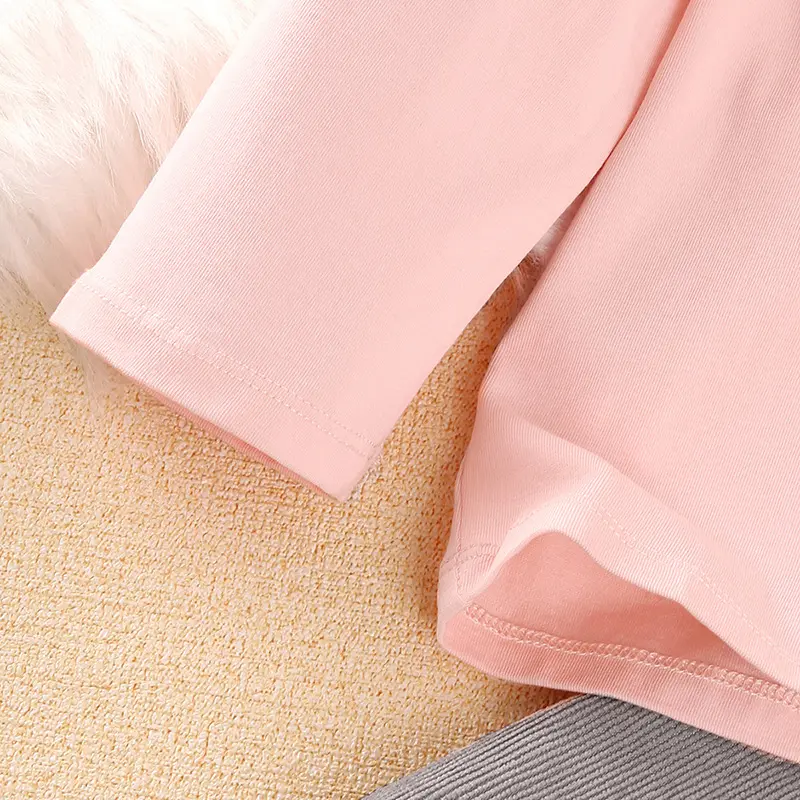 Autumn New Girls Clothes Sets 1-5 Years Girls Pink Top + Grey Overalls Korean Style Suits Stylish Girls Vacation Holiday Clothes