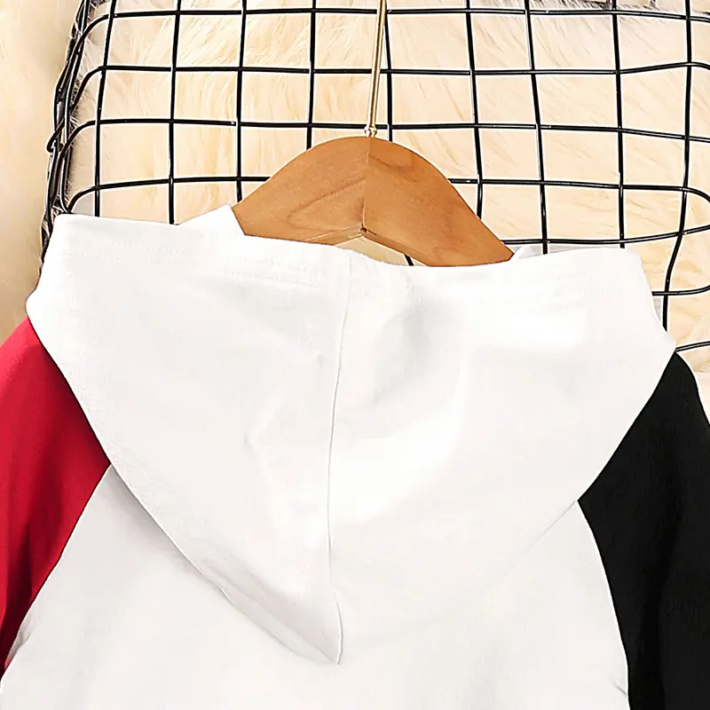 Spring/Fall Hooded T-Shirt with Contrast Long Sleeve Panel White T-Shirt Daily Sports Trend Japanese Korean