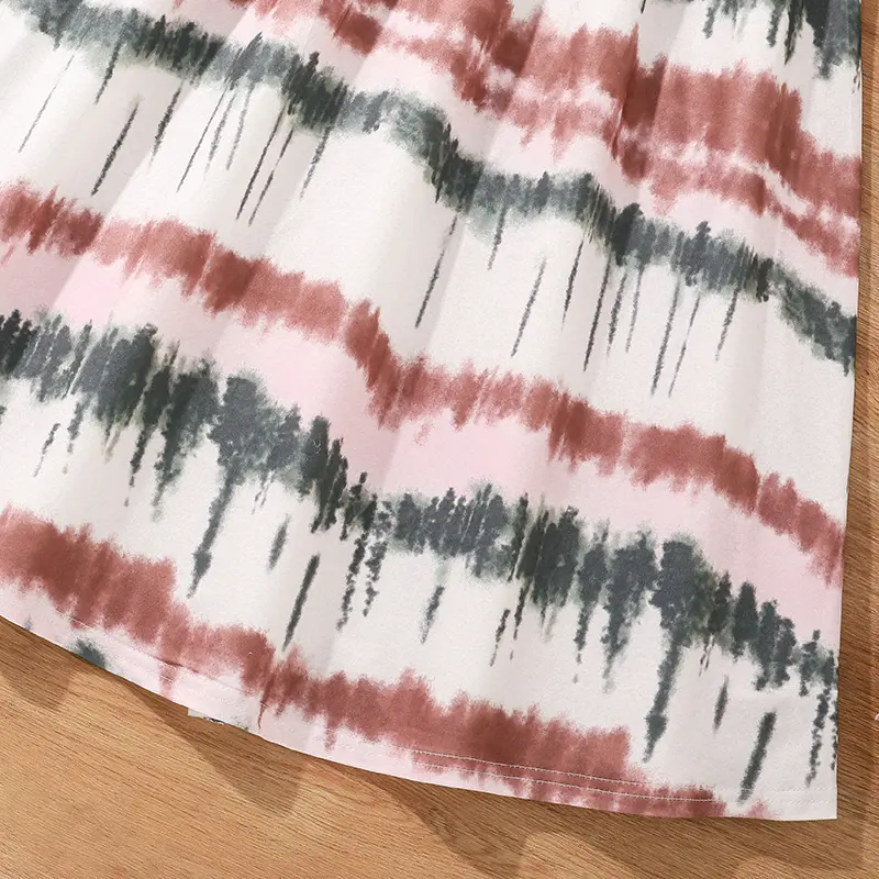 8-12 year old girl's dressSummer sleeveless slip cross-over pleated trim paneled colorful tie-dye hem Long skirtCasual girl