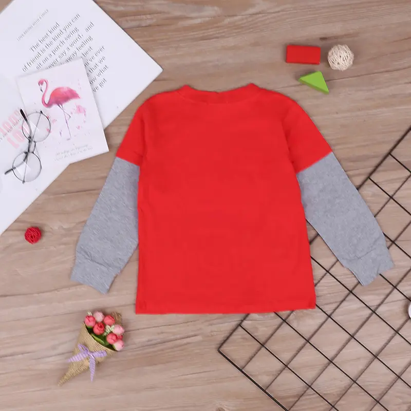 Kids' Cute Red Grey Combo Long Sleeve T-Shirt Christmas Moose Print Relaxed Fit Holiday Party Spring/Fall