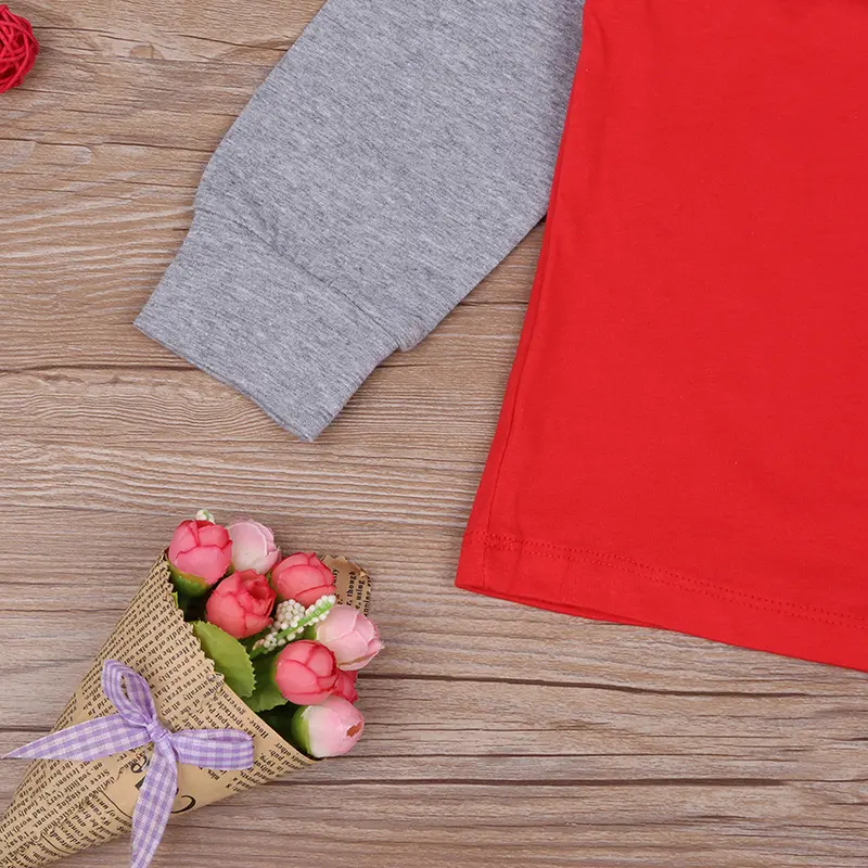 Kids' Cute Red Grey Combo Long Sleeve T-Shirt Christmas Moose Print Relaxed Fit Holiday Party Spring/Fall