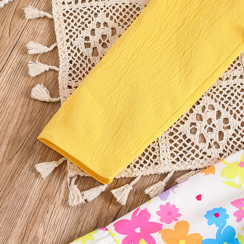 Girl's DressSpring/Autumn KitElegant Yellow Long Sleeve Little CoatSweet Floral Printed Slip DressFashion Holiday 8-12 Years Old