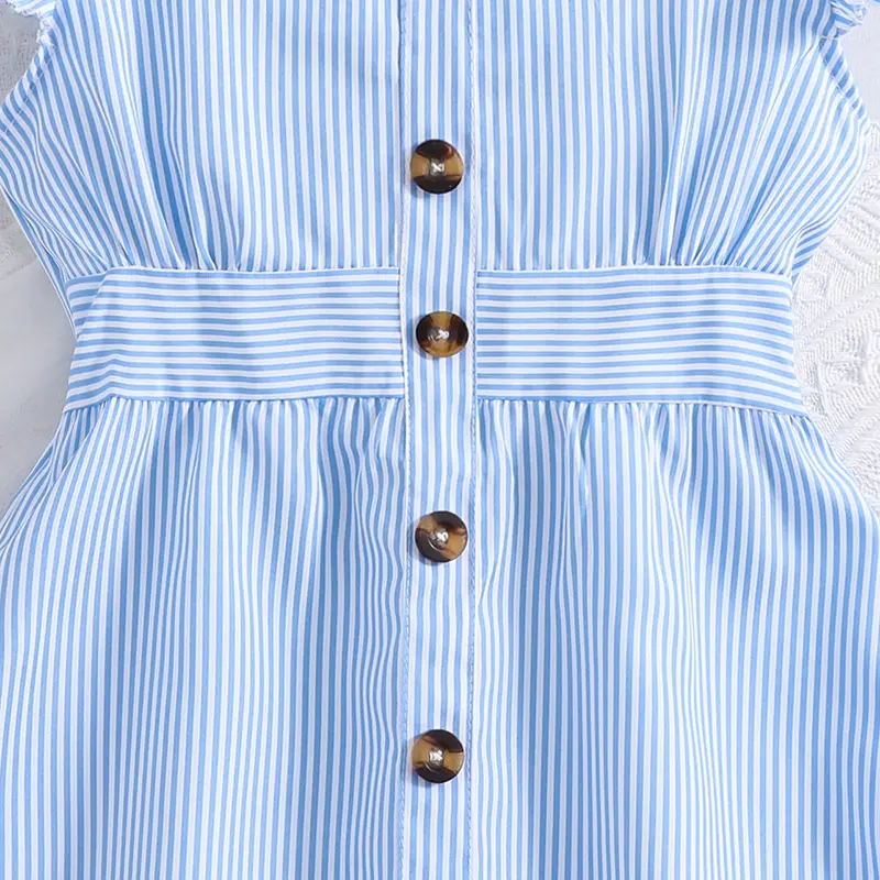 Fashion Summer Dress 4-7 Years Little Girls Striped V-Neck Sleeveless Dress Simple Elegant Style Classic Design Daily Clothes