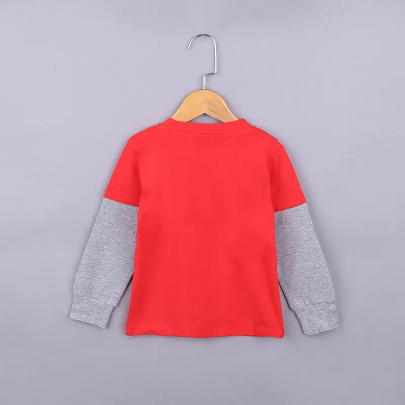 Kids' Cute Red Grey Combo Long Sleeve T-Shirt Christmas Moose Print Relaxed Fit Holiday Party Spring/Fall