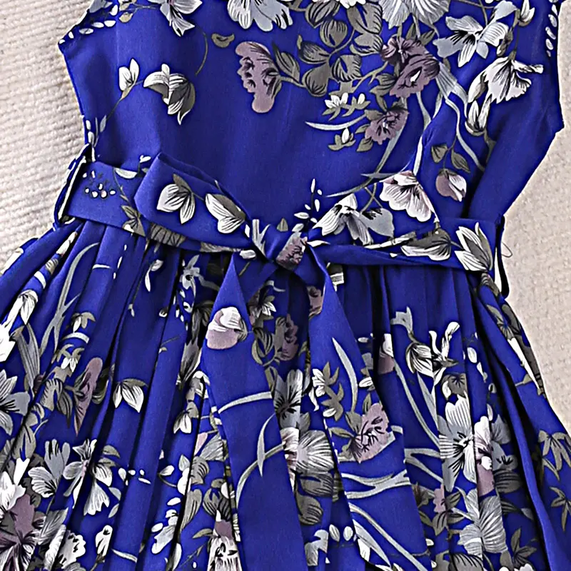 Children's Dress For Girls 5-12 Years Versatile Fashion Style Floral Print Fly-sleeve Pleated Dress