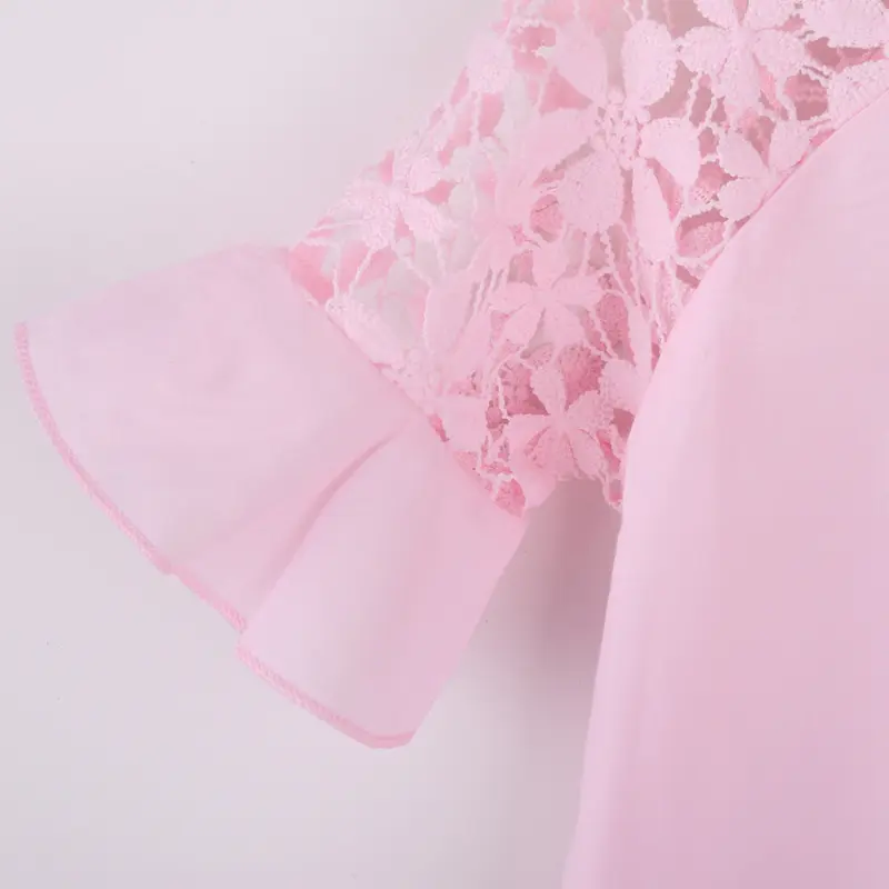 Summer Girl's Cute Peter Pan Collar Ruffle Short Sleeve Top with Cut-out Flowers Fresh Princess Style Children's Clothing