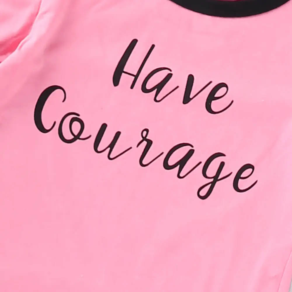 Little Girl's Short-Sleeved Casual T-Shirt Black Pink with Contrast Lettering Sweet Everyday Street Style for Kids
