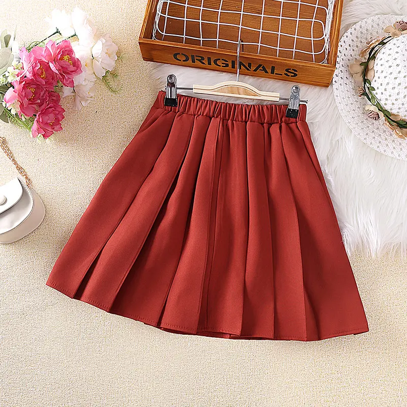 Short skirt for girls 4-12 years Orange Pleated Skirt For Girls Casual Korean Style Short Skirt For Children