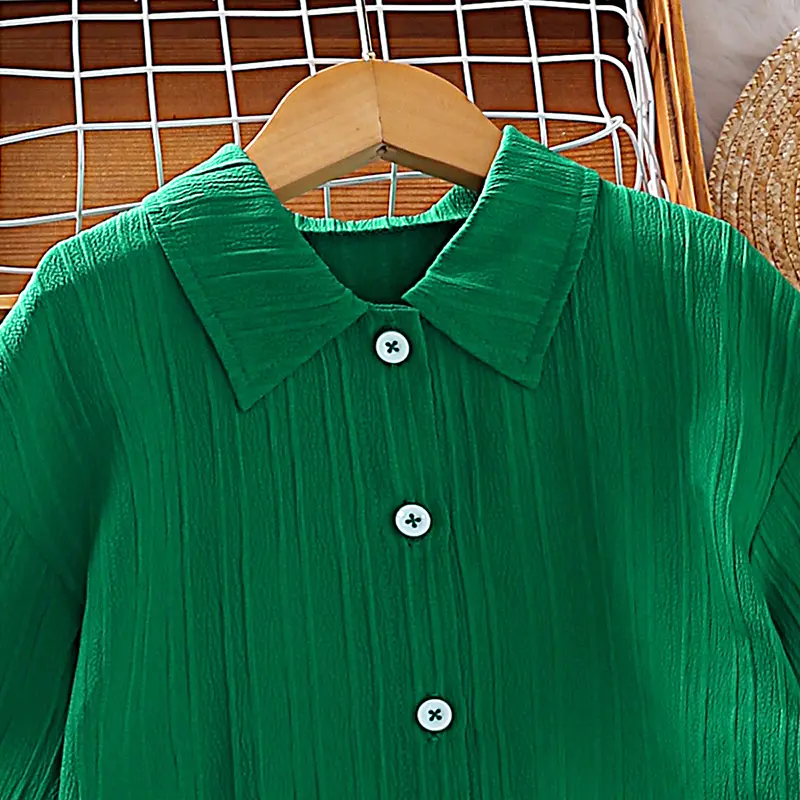 Girls Sets 8-12 Years Green Long-Sleeved Top + Green Pants For Girls Korean Style Suits Summer Casual Clothes Sets