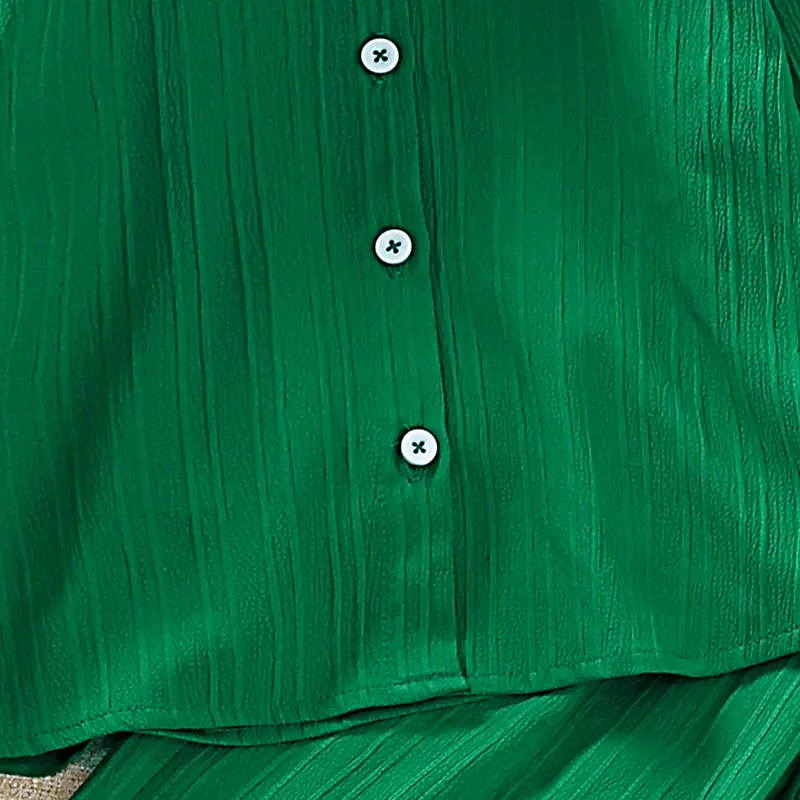Girls Sets 8-12 Years Green Long-Sleeved Top + Green Pants For Girls Korean Style Suits Summer Casual Clothes Sets