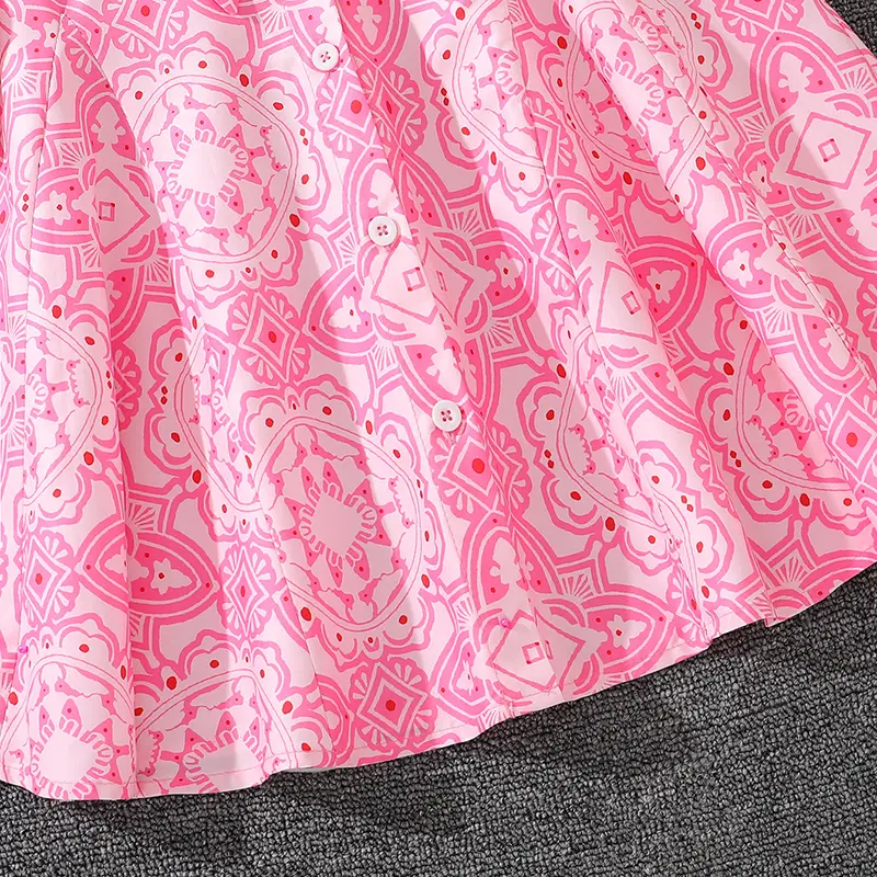 8-12 year old girl's dressSpring fall Everyday casual pink geometric print knee-length skirt with belt sweet girly