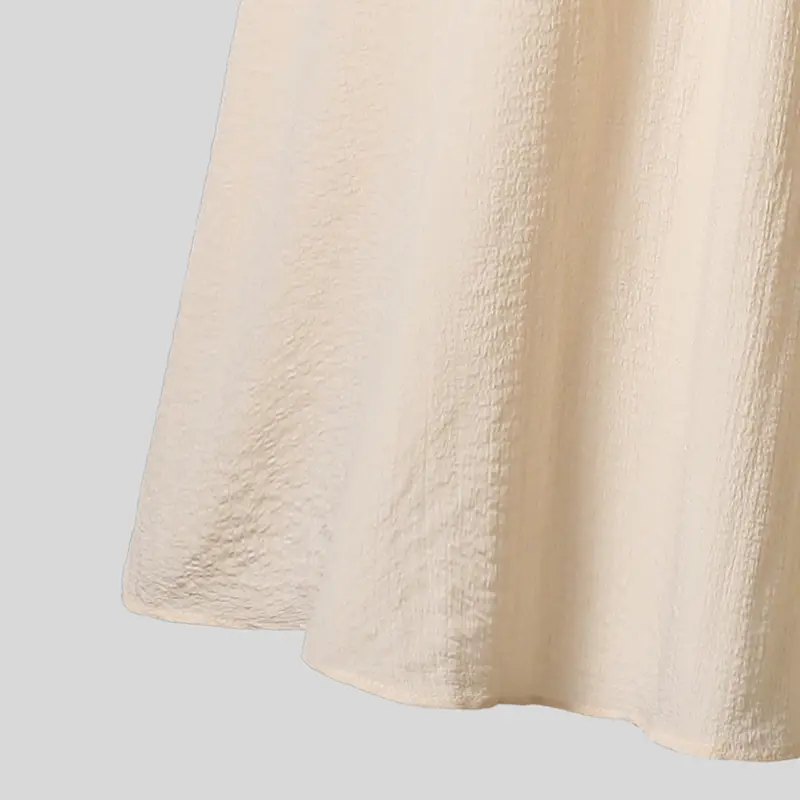 2025 New Girls Autumn Dress Solid Color Beige Square Collar Long Sleeve Corset Strappy A-Line Dress For Girls 8-12 Years Frenchy