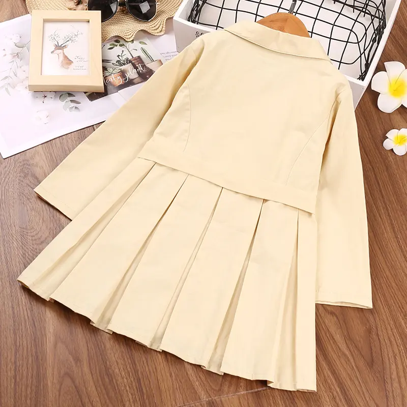 Autumn New Jacket For Girls 2-6 Years Khaki Long Sleeve Trench Coat Korean Style Casual Vacation Holiday Clothes Jacke