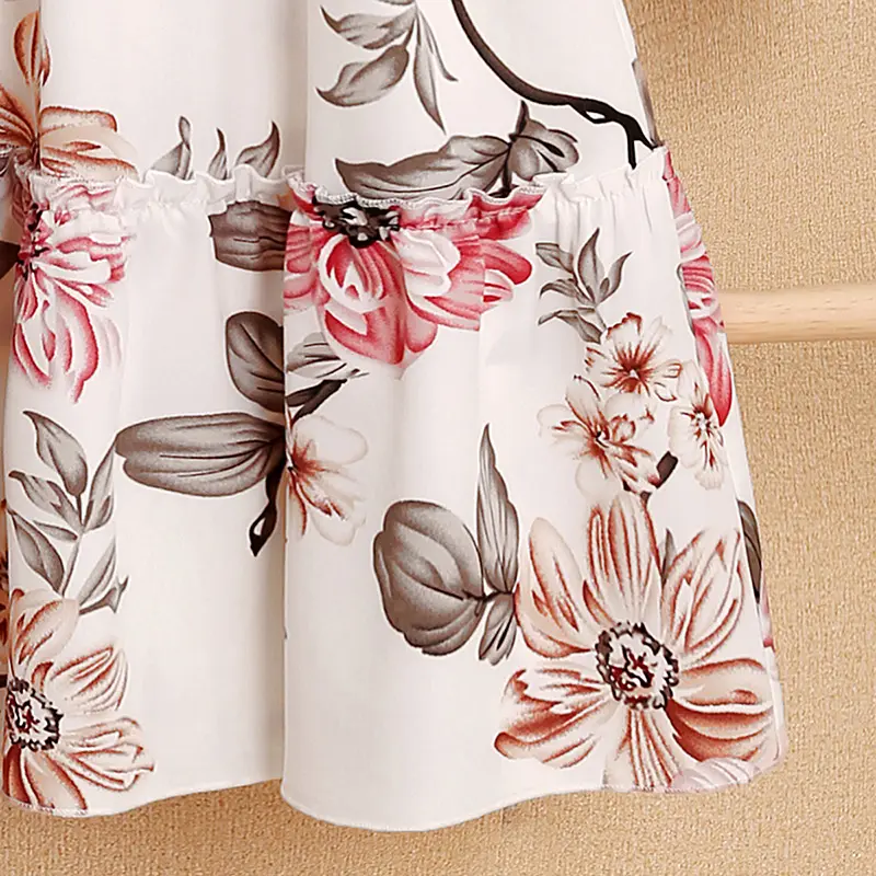 Summer 8-12 Girls' DressSuitably Cute Square Neck Puff Sleeve Floral Knee Length DressElegantly Fresh Everyday