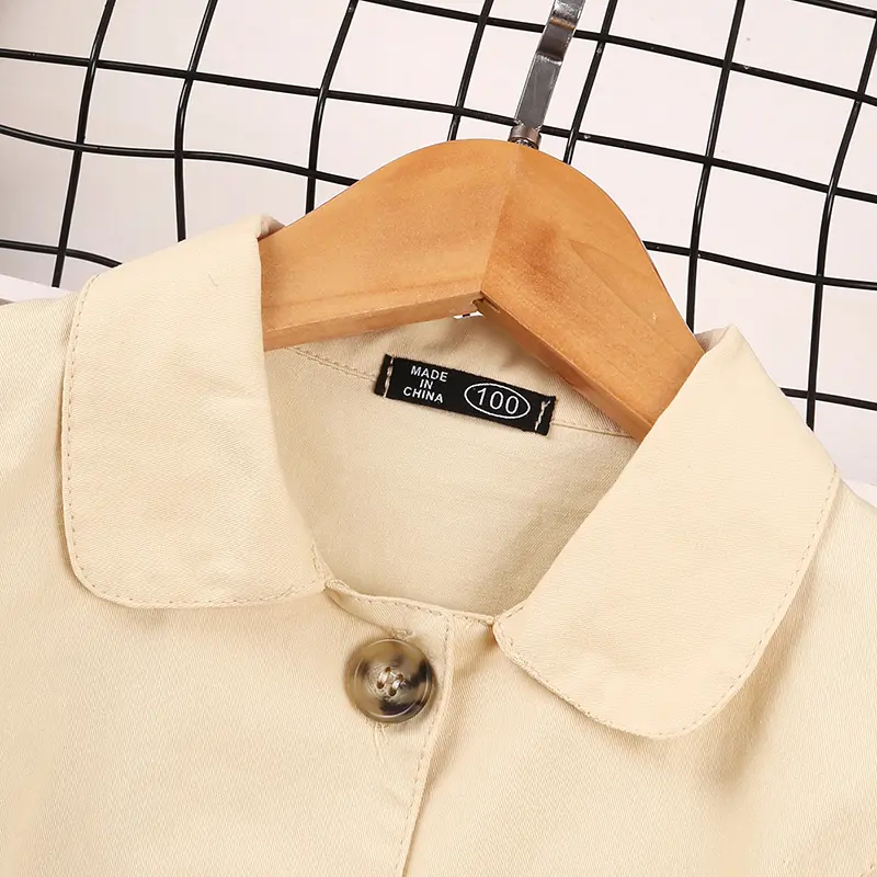 Autumn New Jacket For Girls 2-6 Years Khaki Long Sleeve Trench Coat Korean Style Casual Vacation Holiday Clothes Jacke