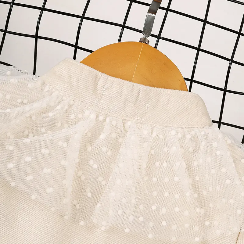 CUTE GIRL DRESS SPRING AND FALL ELEGANT LACE COMBINATION COLLAR KHAKI LONG SLEEVE SKIRTS FEMININE SWEET BRITISH