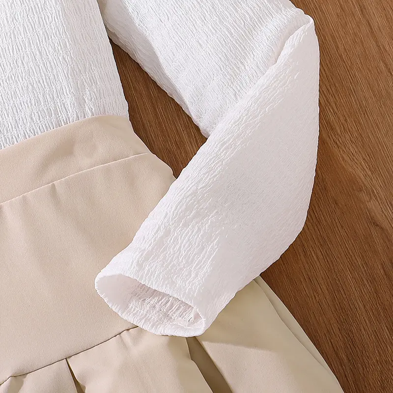 Kids Fashion Clothes Sets For Girls White Long-Sleeved Top And Beige Skirt Elegant Vacation Holiday Party Dress Graduation Suit