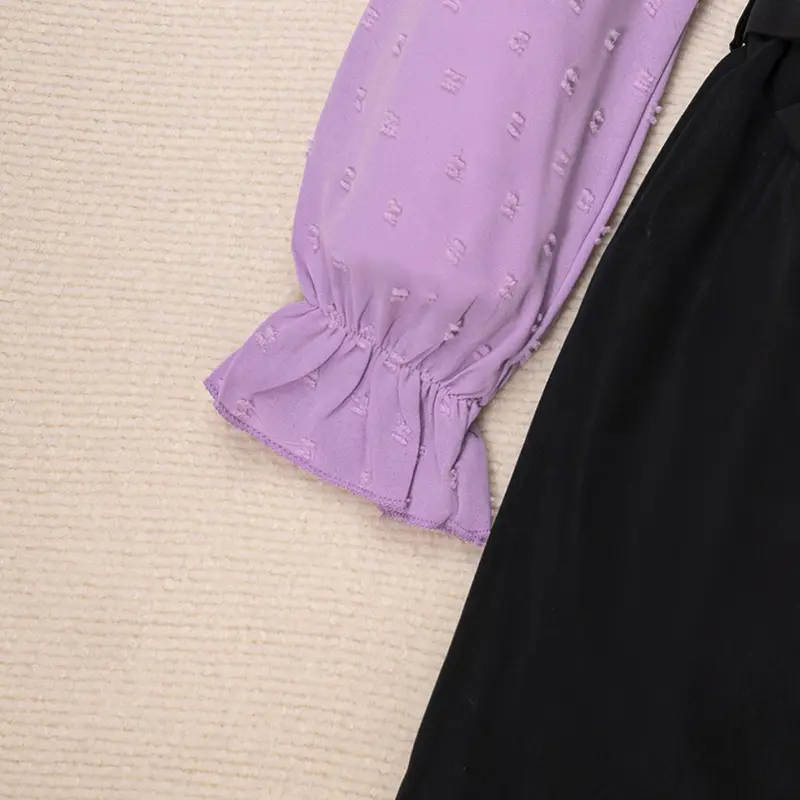 Girl's Spring Autumn Suit Solid Color Long Sleeve Lace Hollowed Out Pleated Top And Belt Button Decorated Short Skirt Casual Set