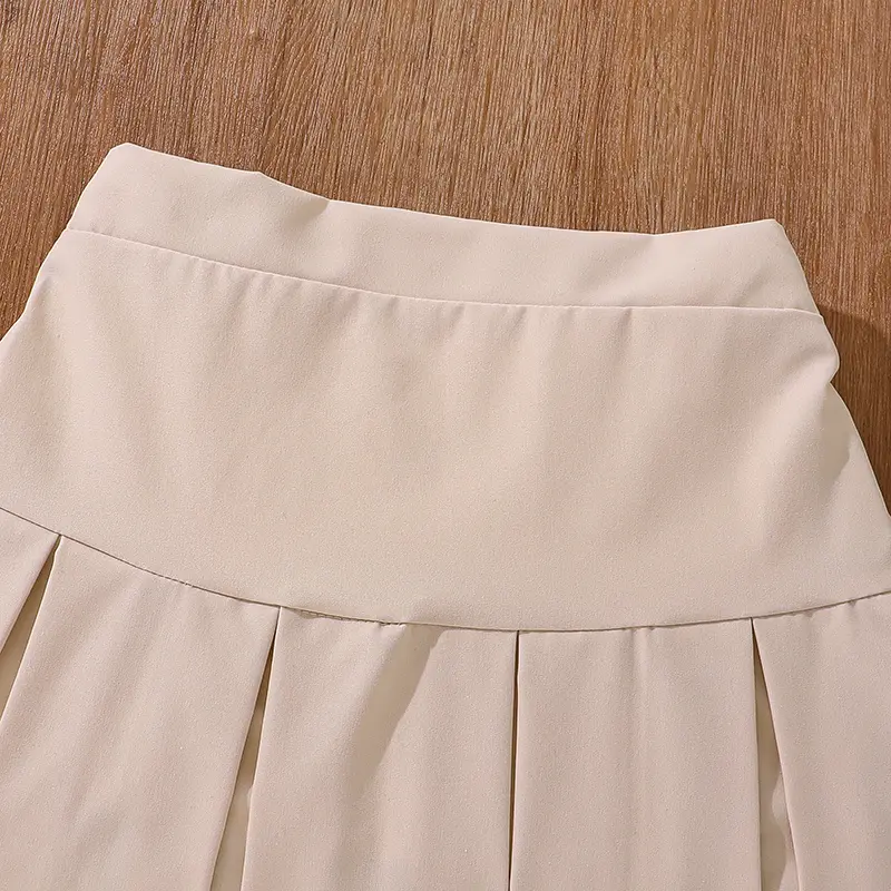 Kids Fashion Clothes Sets For Girls White Long-Sleeved Top And Beige Skirt Elegant Vacation Holiday Party Dress Graduation Suit