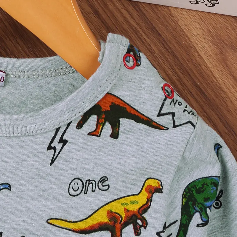 Boys' Grey Long Sleeve T-Shirt Base Layer Spring Fall Casual Everyday with Little Dinosaur Print Basic Simple Design