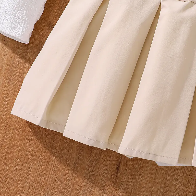 Kids Fashion Clothes Sets For Girls White Long-Sleeved Top And Beige Skirt Elegant Vacation Holiday Party Dress Graduation Suit