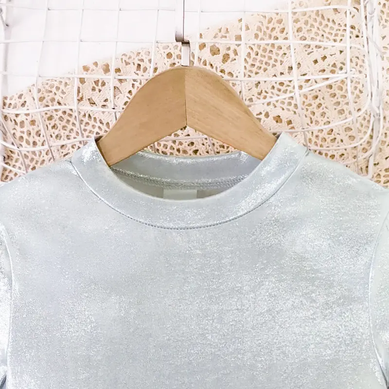 Girls Sets Silver Color T-shirt & Pink Cargo Harem Pants Kids Summer Outfit Trendy Kids Suits Fashion Clothing for Children OOTD