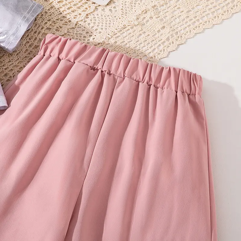 Girls Sets Silver Color T-shirt & Pink Cargo Harem Pants Kids Summer Outfit Trendy Kids Suits Fashion Clothing for Children OOTD