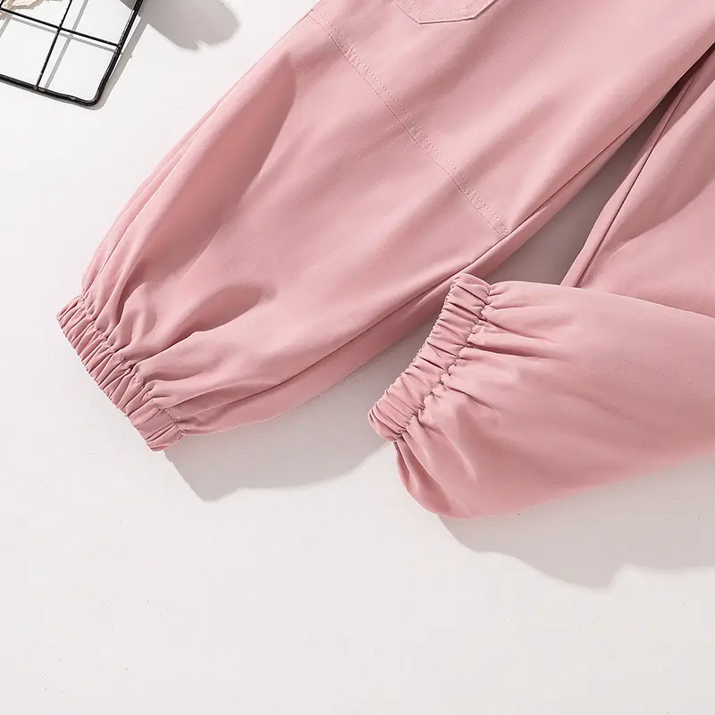 Girls Sets Silver Color T-shirt & Pink Cargo Harem Pants Kids Summer Outfit Trendy Kids Suits Fashion Clothing for Children OOTD