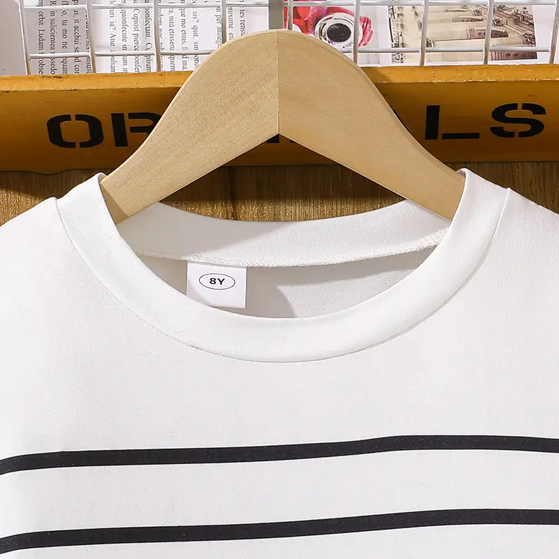 Casual Sets For Girls 8-12 Years White Striped T-shirt & Beige Shorts Simple Korean Style Sets Children Summer Clothes