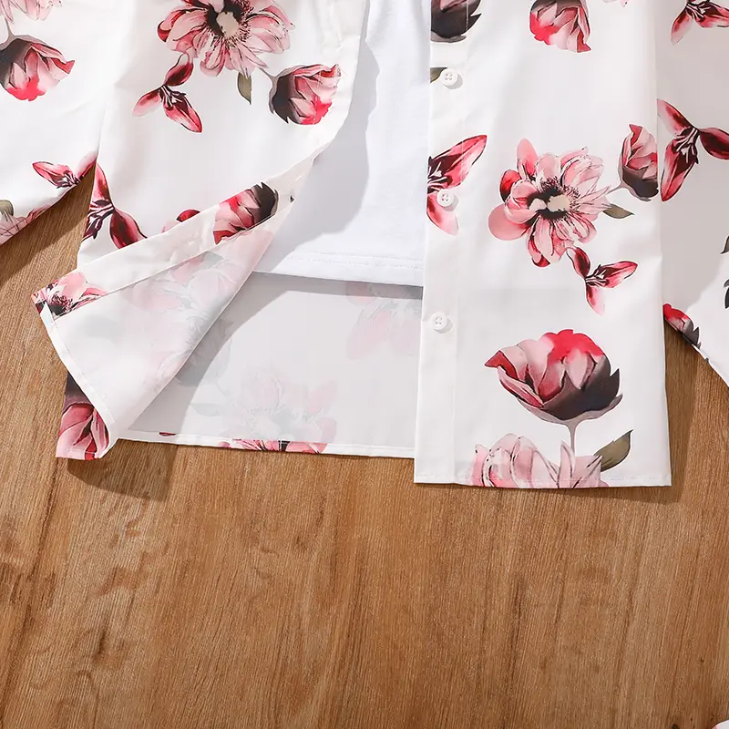 Children Outfit Long Sleeve Button-down Printed T-shirt & Shorts 2 PCS Summer Clothing Sets