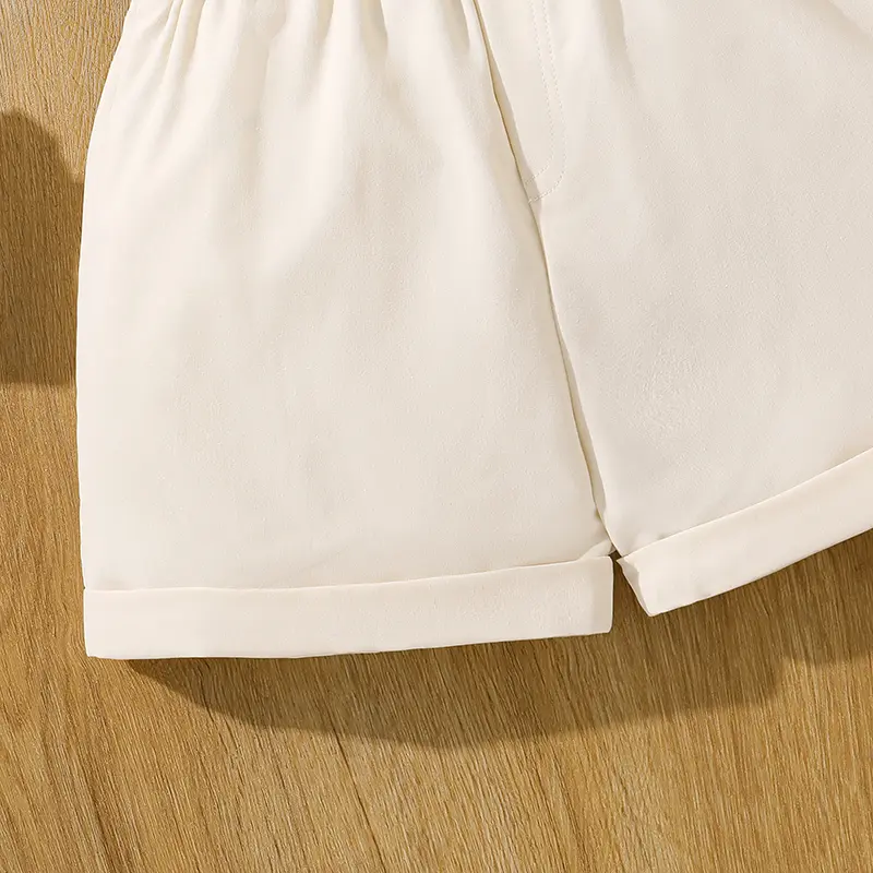 Casual Sets For Girls 8-12 Years White Striped T-shirt & Beige Shorts Simple Korean Style Sets Children Summer Clothes