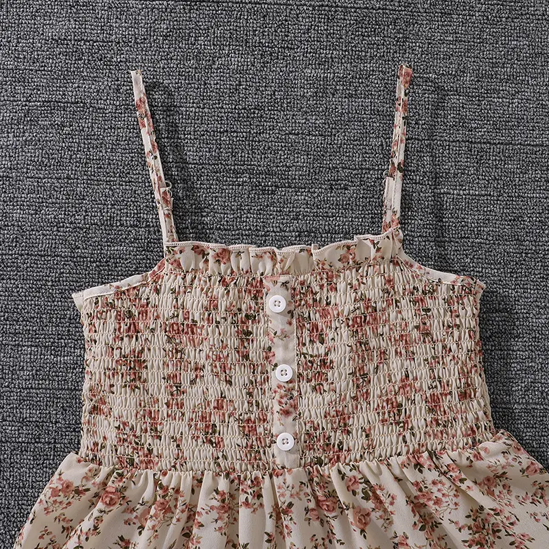Summer Girls Clothes Sets Casual Princess Outfits Pink Long Sleeved Coat And Beige Floral Dress Casual Vacation Holiday Clothes