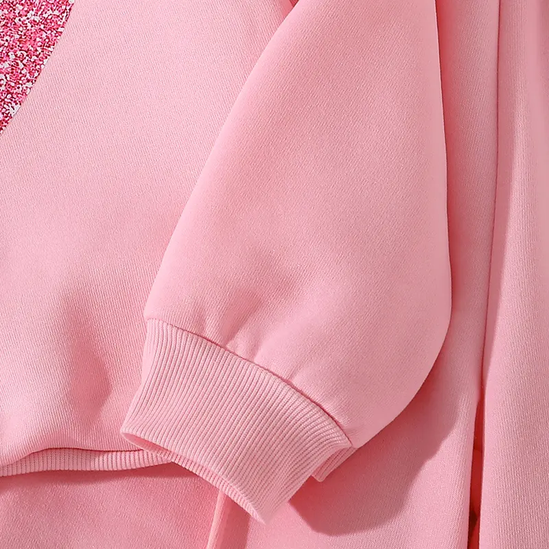 Kids Autumn Winter Thermal Suits For Girl Velvet Pink Heart Long Sleeve Top And Velvet Pink Pants Loose Comfortable Clothes Sets