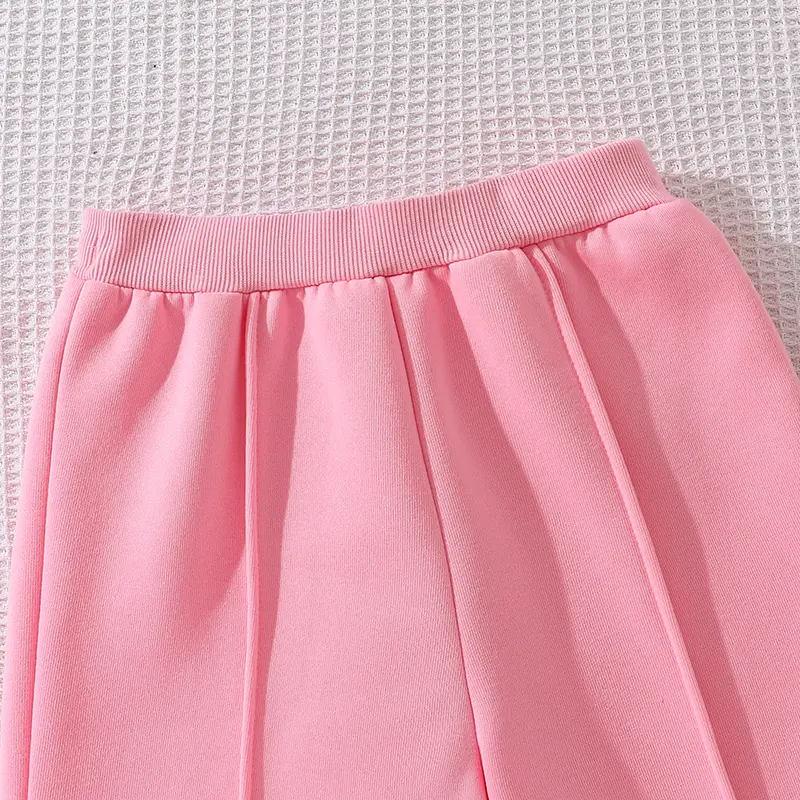 Kids Autumn Winter Thermal Suits For Girl Velvet Pink Heart Long Sleeve Top And Velvet Pink Pants Loose Comfortable Clothes Sets
