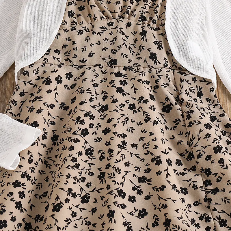 Autumn New Hot Sale 2PCS Solid Colir White Open-Front Cardigan & Leopar Sling A-Line Dress For Girls 8-12 Years Daily Casual Set
