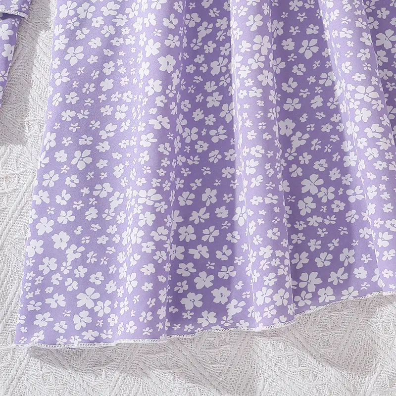 Kids Dress For 13-16Ys Girls Purple Floral Lotus Sleeves Dress Elegant Vacation Holiday Birthday Party Dress Graduation Clothes