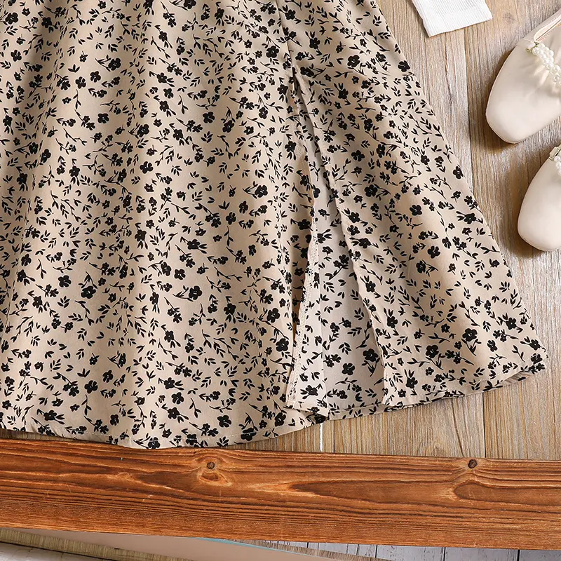 Autumn New Hot Sale 2PCS Solid Colir White Open-Front Cardigan & Leopar Sling A-Line Dress For Girls 8-12 Years Daily Casual Set