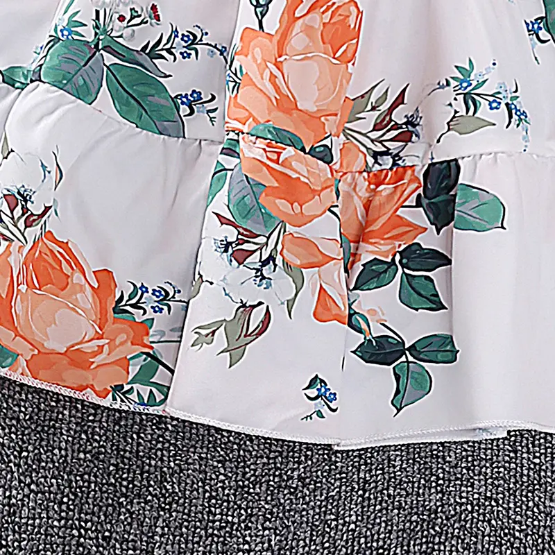 4-7Ys Long Sleeve Orange Top & White Orange Flower Skirt Floral Vacation Girls Dress pastoral Style Sets Daily Casual Clothing