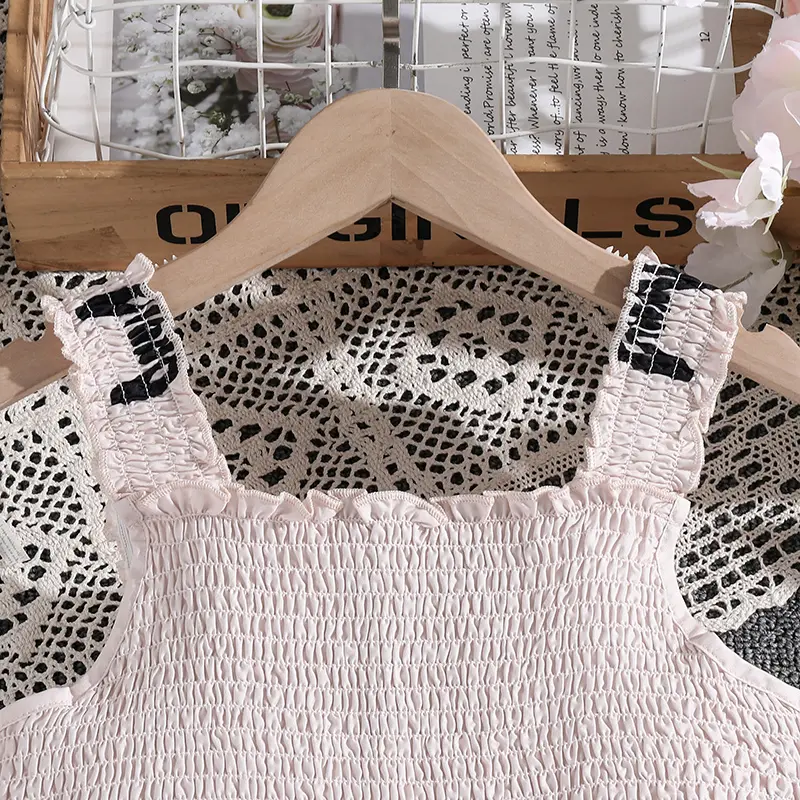 Girl New Designed Classic Dress Teenager Summer Beige Dress Designer Clothes Dress Sleeveless Fashion For 8-12Years Kids Costume