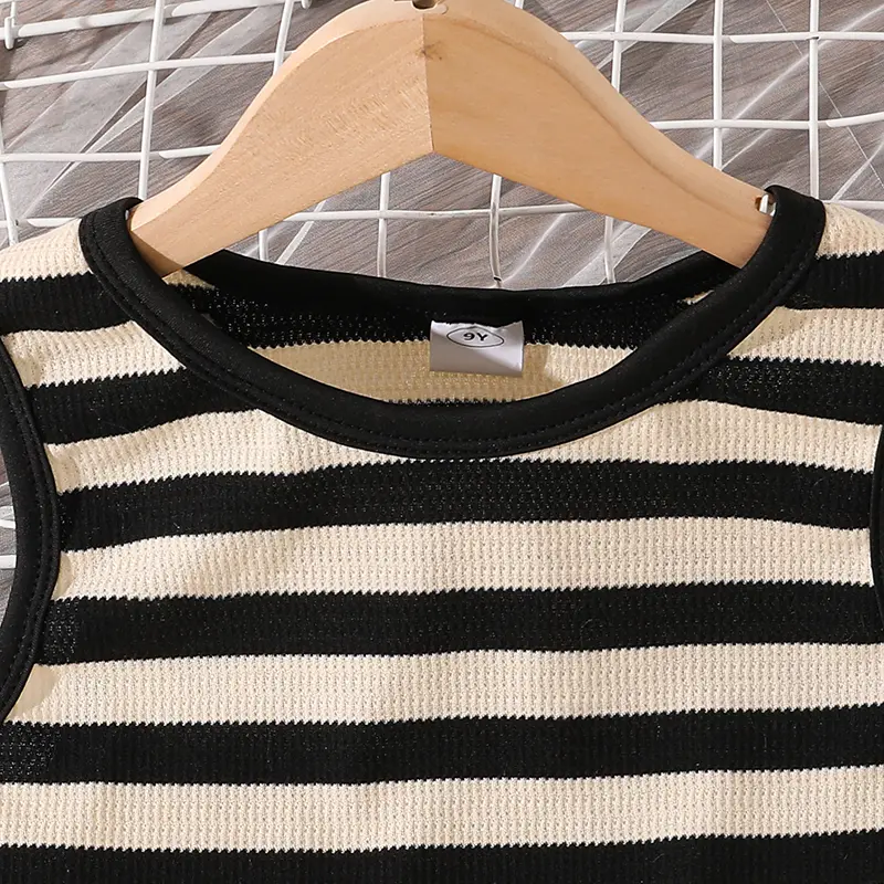 Baby Girl Princess Tulle Dress Striped Black & White Patchwork Knitted Sleeveless Summer Sundress Trendy Korean Style Dress