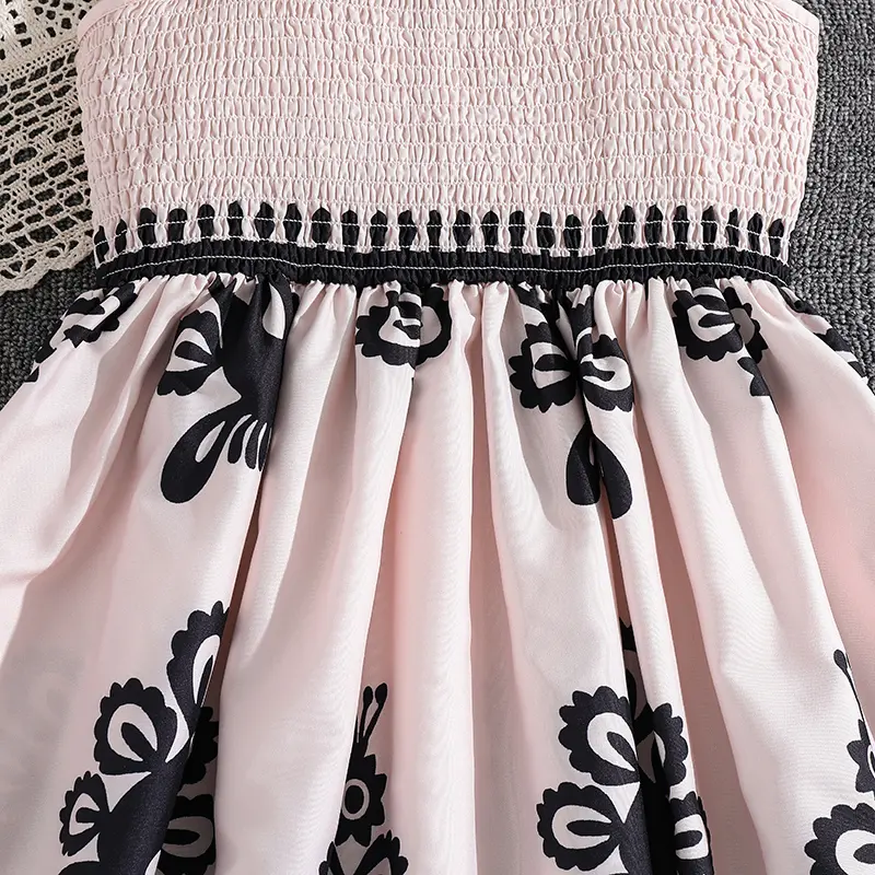 Girl New Designed Classic Dress Teenager Summer Beige Dress Designer Clothes Dress Sleeveless Fashion For 8-12Years Kids Costume
