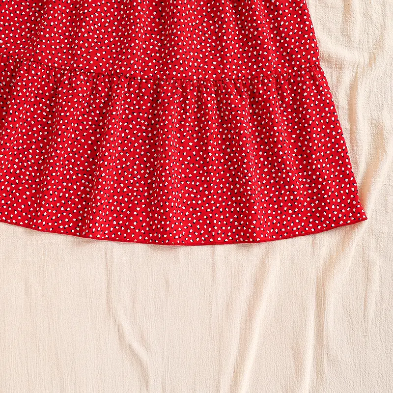 Summer New Fashion 2PCS Solid Color Red Polka Dot Sling Bow Vest & Polka Dot Skirt For Girls 8-12 Years Korean Style Vacation