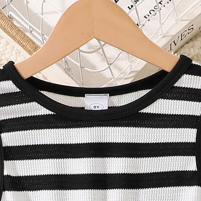 Black Striped Sleeveless Patchwork Dress Korean Style Girls Dress Daily Casual Clothes School Party Outgoing Dress OOTD