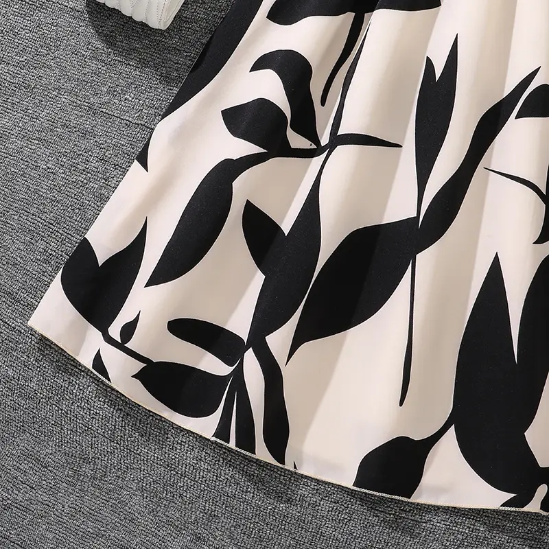Kids Dress For Girls Printed Short Sleeve Knee-Length Tween Girls Classic Modest Church Outgoing Family Party Gown Children Gown