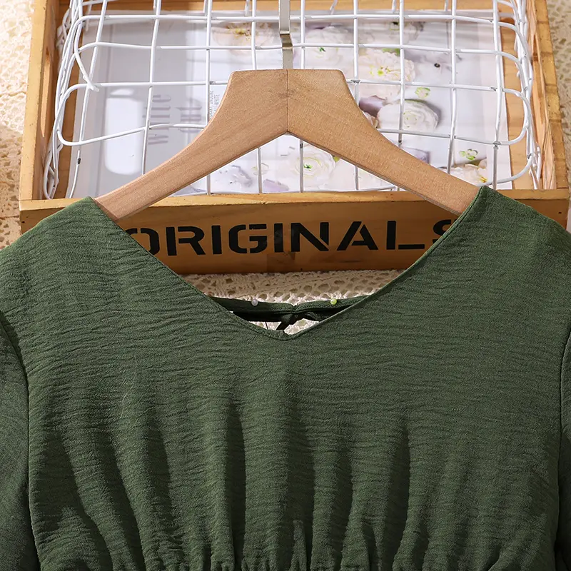 Kids Dress For Girls Dark Green Long-Sleeved Dress Classic Design Simple And Generous Fashion Summer Resort Style Beach Suits