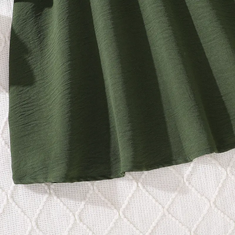 Kids Dress For Girls Dark Green Long-Sleeved Dress Classic Design Simple And Generous Fashion Summer Resort Style Beach Suits